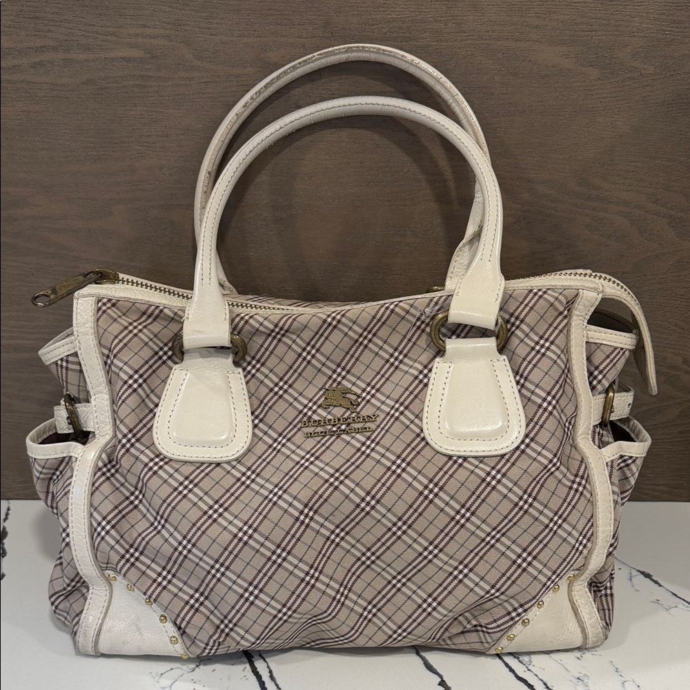 Vintage Burberry Blue Label Beige and Cream Plaid Satchel